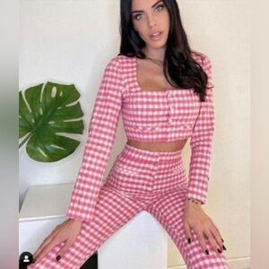 Zara Pink and White Checkered Pantsuit